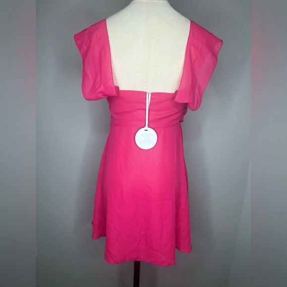 NWT Revolve MORE TO COME Makaela Neon Hot Pink Ruffle Mini Dress Size S Fringe - Picture 6 of 7